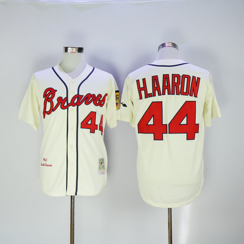 2017 MLB Atlanta Braves #44 H.Aaron Cream 1963 Throwback Jerseys